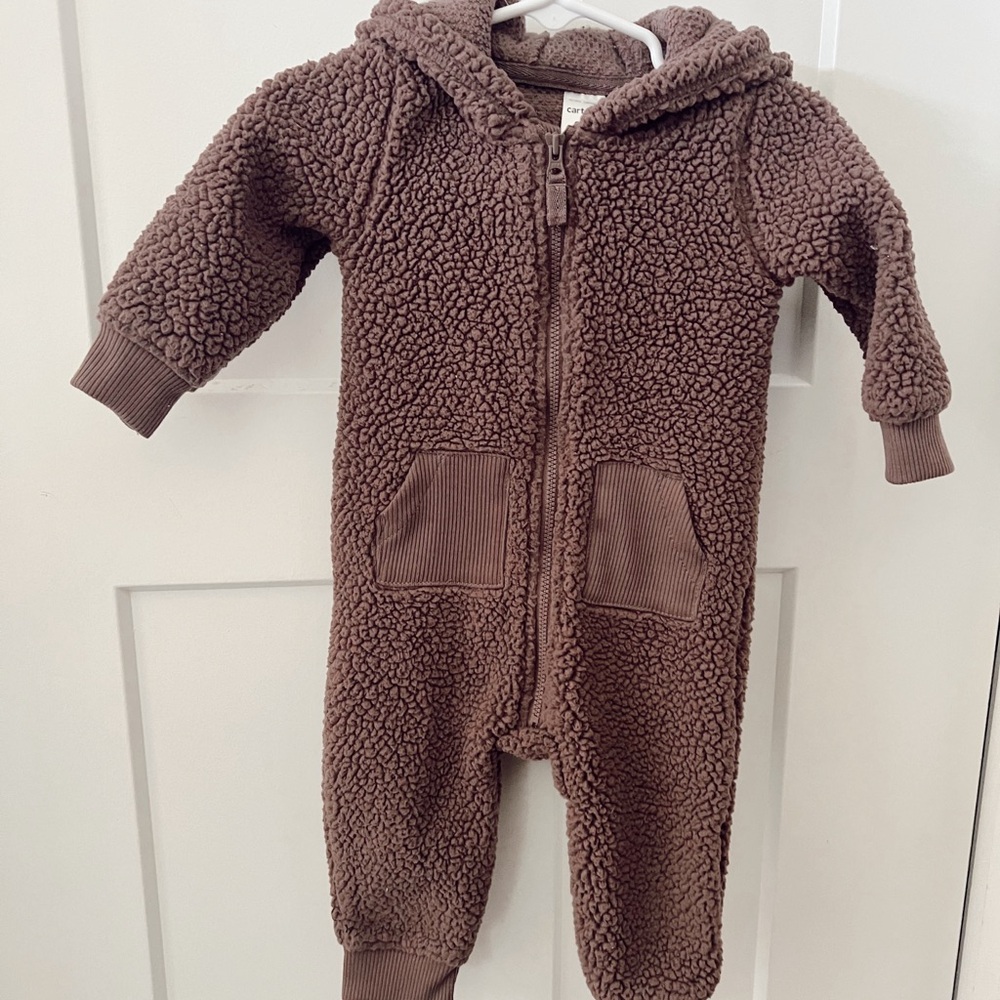 Carter's Brown Sherpa Footie One Piece with Bear Hood